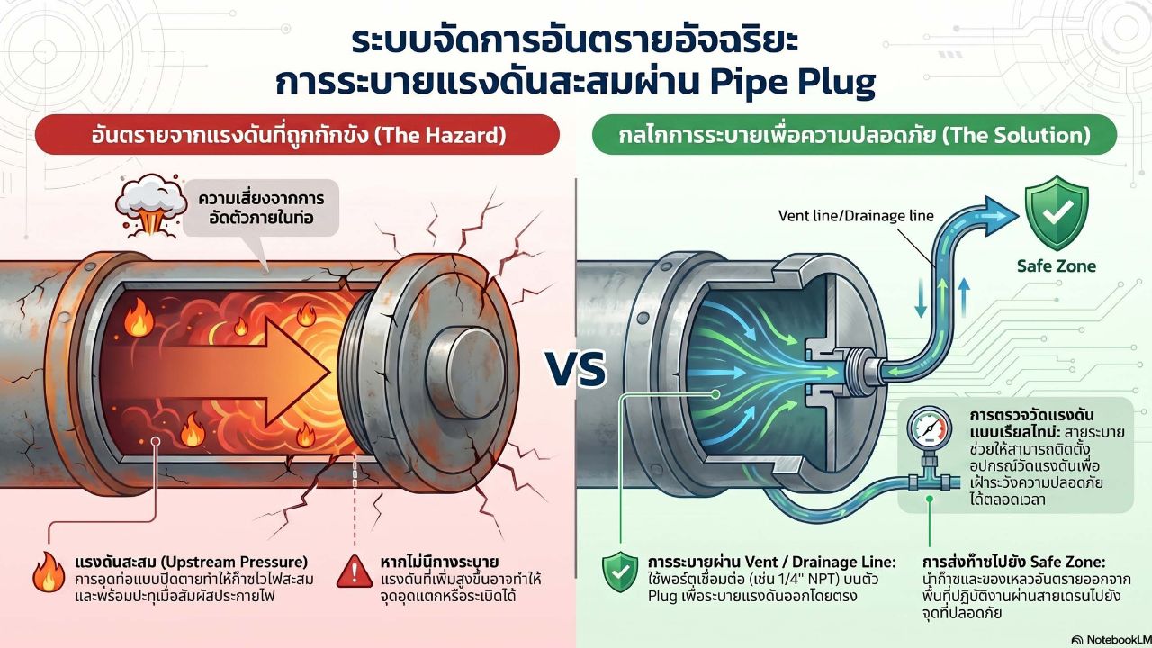 การระบายแรงดันสะสมผ่าน Pipe Plug